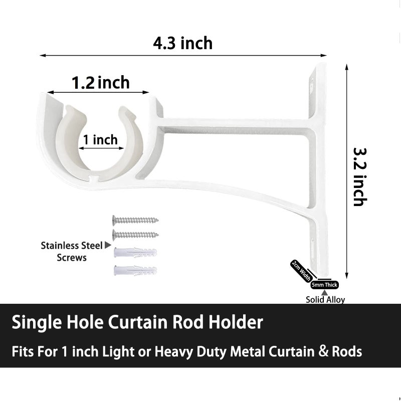 Gudui Curtain Rod Bracket, Heavy Duty Curtain Rod Holders Hooks, Wall Mounted Curtain Brackets for 1-1.2 Inch Diameter Rod, 3 Pack, White - Image 2